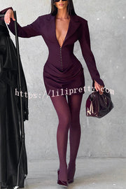 Solid Color Slim-fit V-neck Elegant Draped Formal Mini Dress