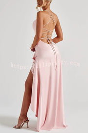 Solid Color Sexy Backless Lace-up Irregular Ruffled Maxi Dress