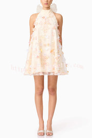 Sweet Floral Embellished Sleeveless Mini Dress