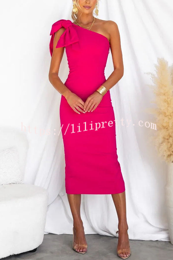 Lilipretty Barbie Day Bow Detail One Shoulder Stretch Midi Dress
