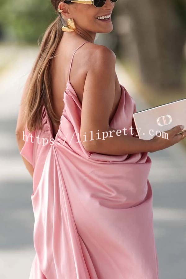 Venus Satin V-neck Draped Pleated Slip Loose Maxi Dress