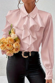 Stylish Ruffled Tiered Lapel Long-sleeved Shirt