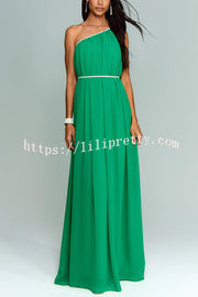 Elly One Shoulder Rhinestone Details Removable Belt A-line Maxi Dress