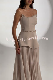 Capture The Moment Gem Trim Pleated Hem Strapless Maxi Dress