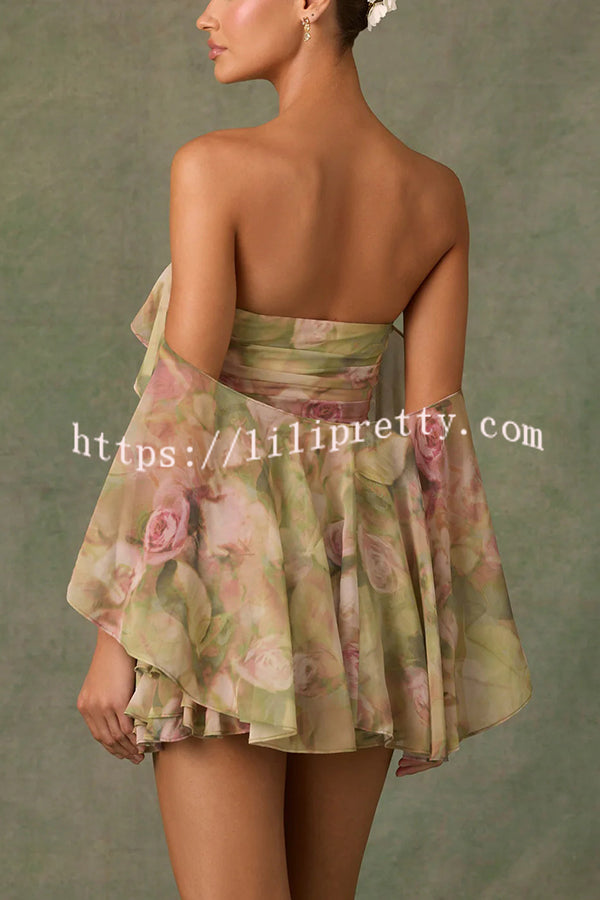 Chiffon Floral Print Elegant Multi-Layered Ruffle Mini Dress