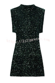 Fashionable Sequined Round Neck Sleeveless Slim-fit Mini Dress