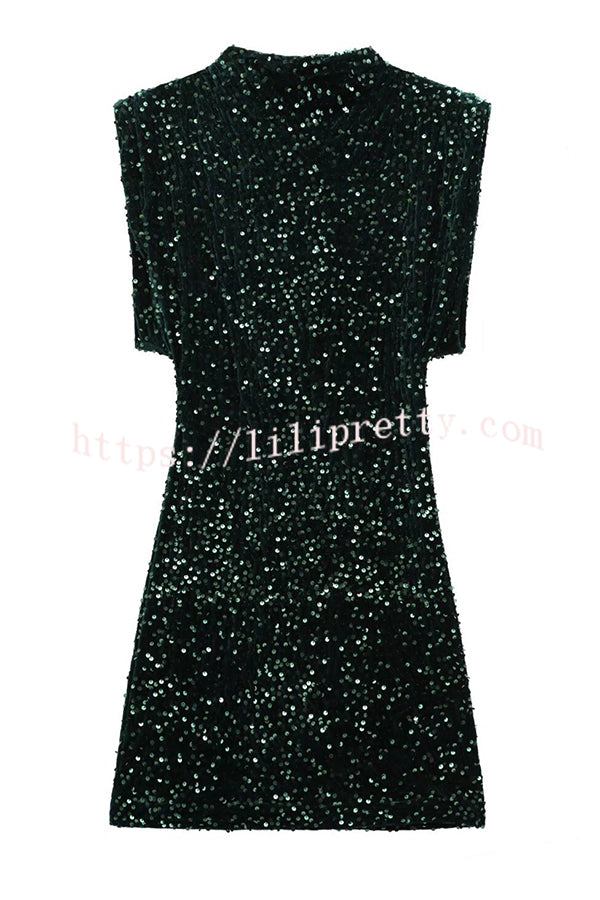 Fashionable Sequined Round Neck Sleeveless Slim-fit Mini Dress