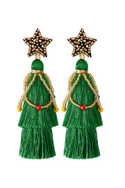 LIlipretty Bohemian Lightweight Christmas Tree Tassel Beaded Earrings