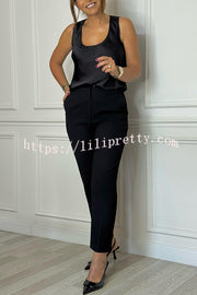 Social Time High Rise Elastic Zipper Waist Pocket Straight-leg Pants