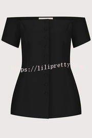 Solid Color Off Shoulder Short-sleeved Single-breasted Top