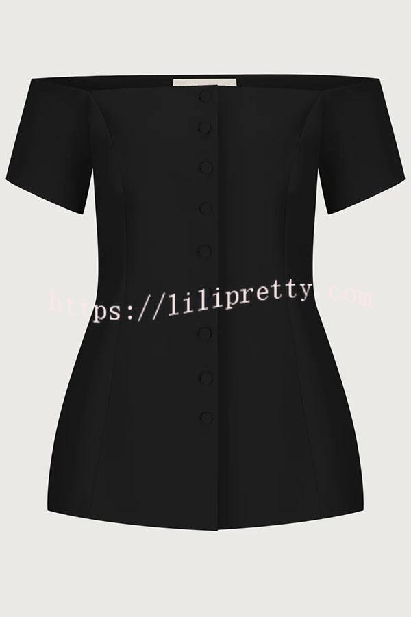 Solid Color Off Shoulder Short-sleeved Single-breasted Top