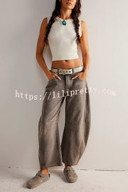 Lilipretty® Rina Denim Mid-Rise Pocket Tapered Hem Barrel Jeans