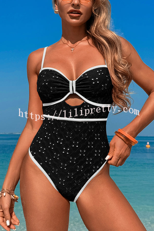 Fashion Contrast Color Hollow Stretch One-piece Swimsuit