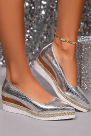 Fashionable Shiny Pointed Toe Thick-soled Casual Shoes