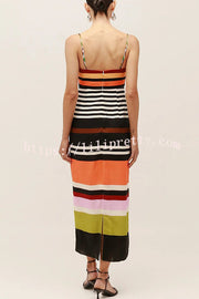Beach Moment Linen Blend Unique Flower Color Block Slip Maxi Dress