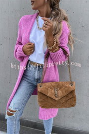 Solid Color V-neck Knitted Long-sleeved Oversized Midi Cardigan