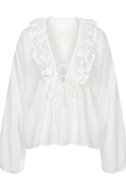 Ashlyne Tiered Ruffle Neckline Tie-up Balloon Sleeve Loose Blouse