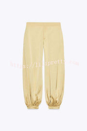 City Phantom Satin High Rise Pocket Aladdin Bloomers Pants