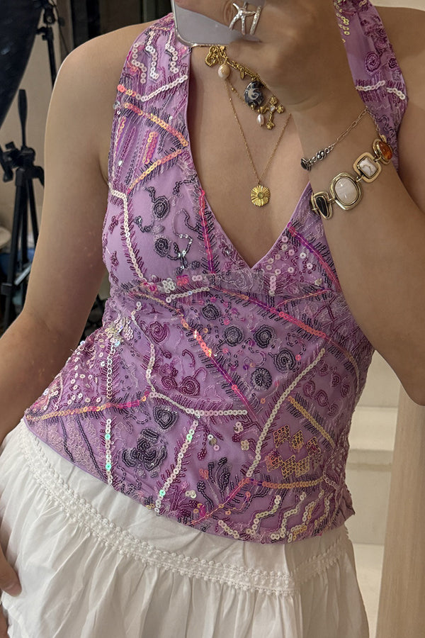 Fashion Sequined Casual V-neck Backless Slim Vest