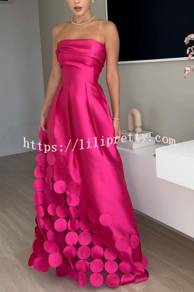 Luxurious Poise Satin Spliced mesh Polka-dot Fabric Off Shoulder Formal Maxi Dress