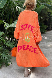 Lilipretty Calling for Love Back Printed Pocket Oversized Midi Cardigan