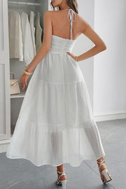 Solid Color Halterneck Tie Casual Holiday Style Maxi Dress