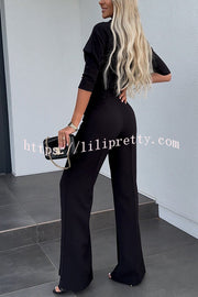 Lilipretty® Luisa High Neck Half Sleeve Crop Top and High Rise Pocketed Flare Pants Set