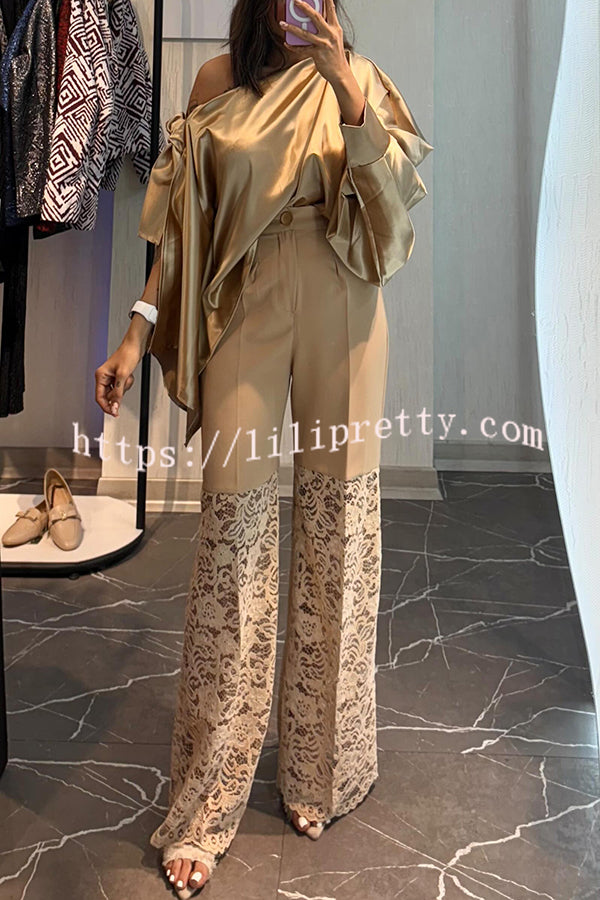 Chic Moment Floral Lace Patchwork High Rise Wide Leg Pants