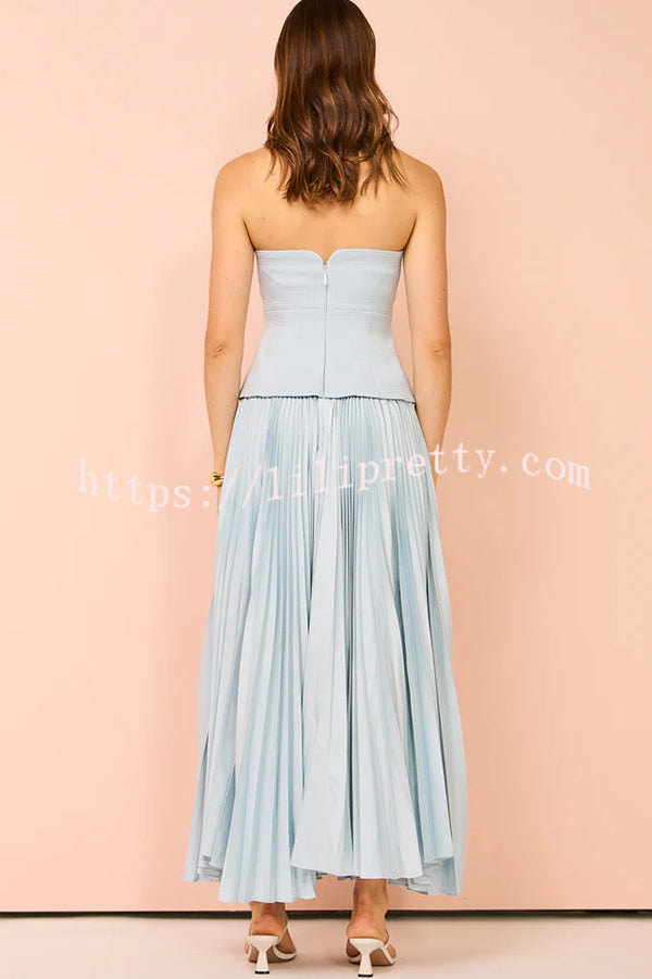 Sexy Tube Top Pleated Patchwork Slim Fit Maxi Dress