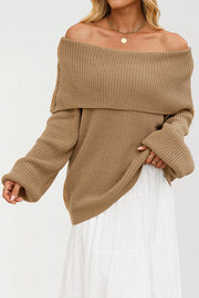 Solid Color Loose Off-shoulder Long-sleeved Casual Knit Sweater