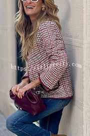 Warm Texture Plaid Button Quilted Pocket Loose Cotton Jacket