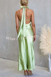 Satin Fashion Halter Backless Slim Elegant Maxi Dress