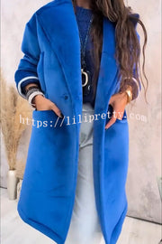 A Pleasant Winter Button Up Long Sleeve Pocket Lapel Loose Midi Jacket