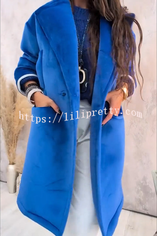 A Pleasant Winter Button Up Long Sleeve Pocket Lapel Loose Midi Jacket