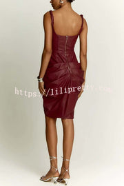 Fashion Choice Faux Leather Corset Ruched Back Zipper Mini Dress