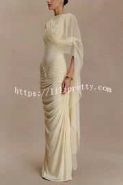 Fashionable Mesh Shawl Sleeveless Slim Fit Pleated Maxi Dress