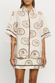 Resort Style Print Lapel Short Sleeve Shirt and Casual Mini Skirt Set