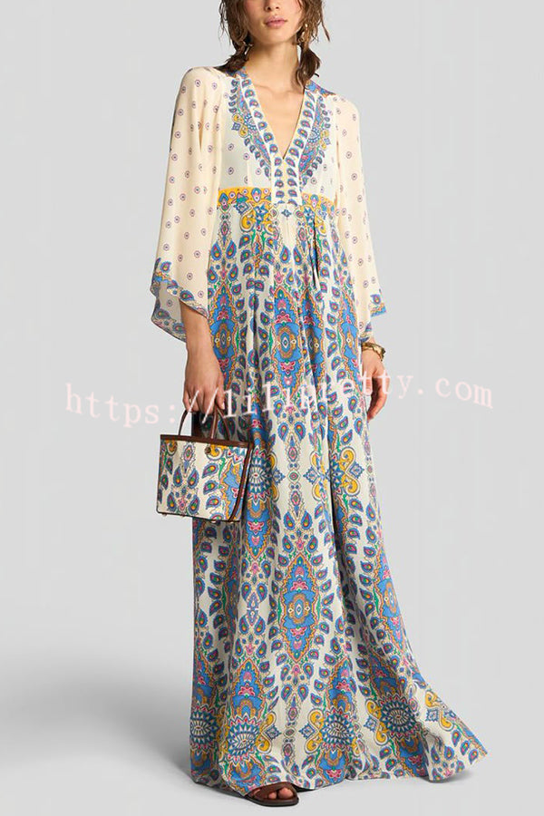 Unique Printed V-Neck Loose Elegant Maxi Dress