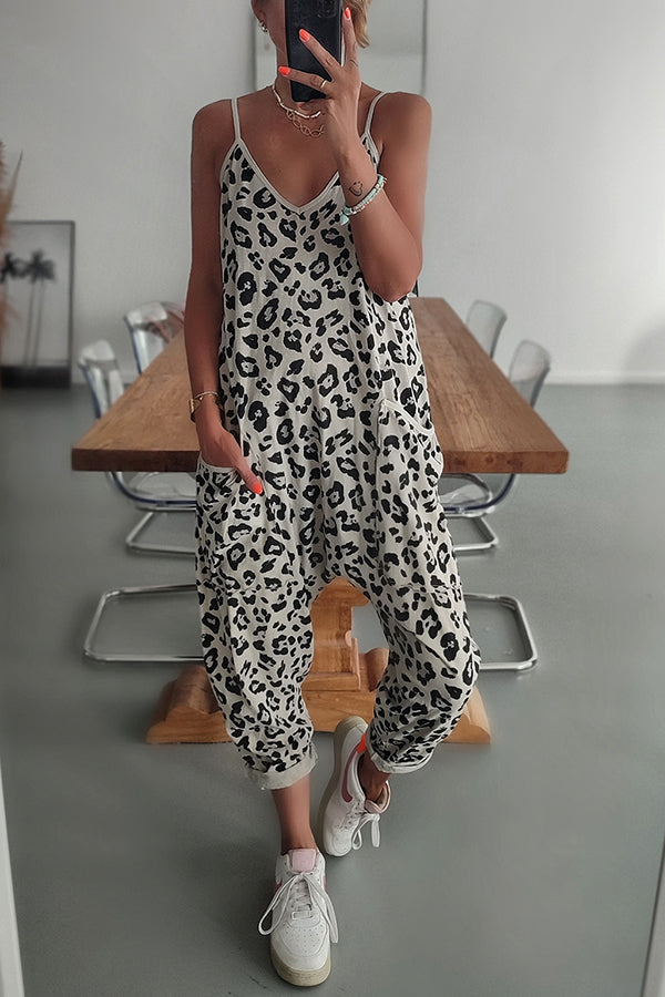 Lilipretty Kind and Casual Leopard Pocketed Relaxed Strap Jumpsuit