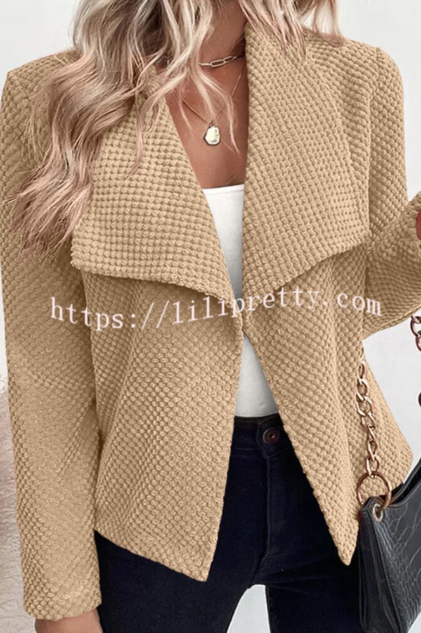 Lapel Solid Color Long Sleeve Buttonless Coat