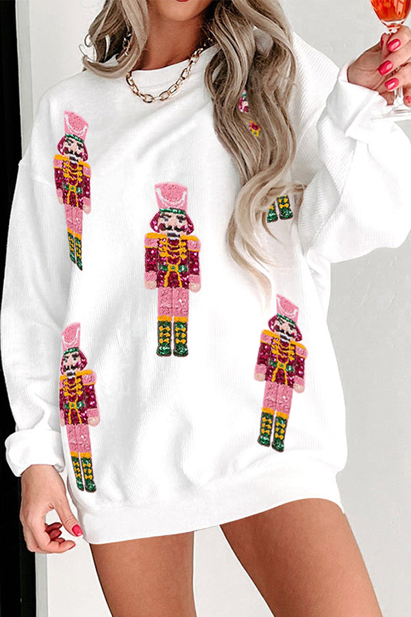 Christmas Soldier Sequin Loose Casual Long Sleeve Sweatshirt