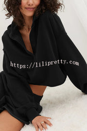 Solid Color Casual Long Sleeve Loose Hooded Sweatshirt