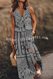 Lilipretty Fashion Modern Letter Print Zipper Neck Daily/Vacation Maxi Dress