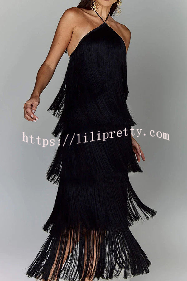 Sexy Halterneck Backless Elegant Fringe Maxi Dress