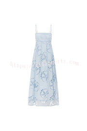 Simona Embroidered Starfish Pattern Backless Tie-up Slip Maxi Dress