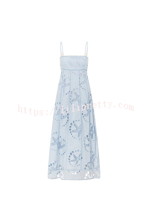 Simona Embroidered Starfish Pattern Backless Tie-up Slip Maxi Dress