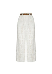Joyful Bond Crochet Lace Mid Rise Pocketed Wide-leg Pants