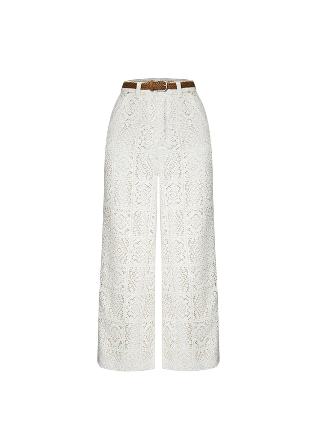 Joyful Bond Crochet Lace Mid Rise Pocketed Wide-leg Pants