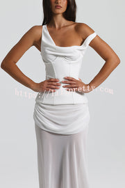Sculptural Elegance One Shoulder Removable Corset Drape Maxi Dress