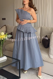 Fashionable Chic Off Shoulder Structured Pleat Corset A-line Midi Dress